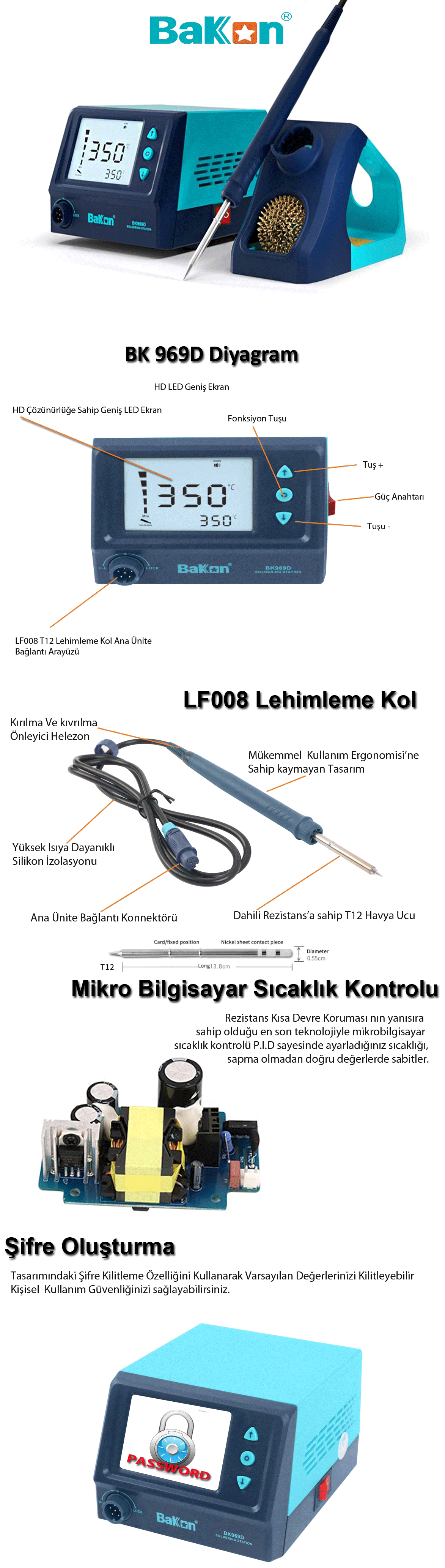 Bakon BK969D Intelligent Isı Kontrollu Havya İstasyonu 